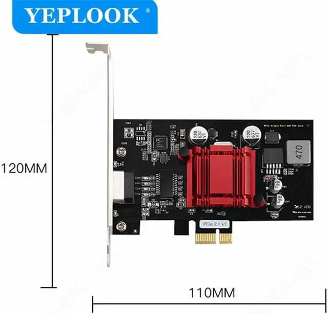Alt view image 5 of 6 - JAENFONG PCIe 1x to Single POE Port Camera Visual Capture Card 10/100/1000Mbps Gigabit Network Card Ethernet Converter Chipset Intel I210