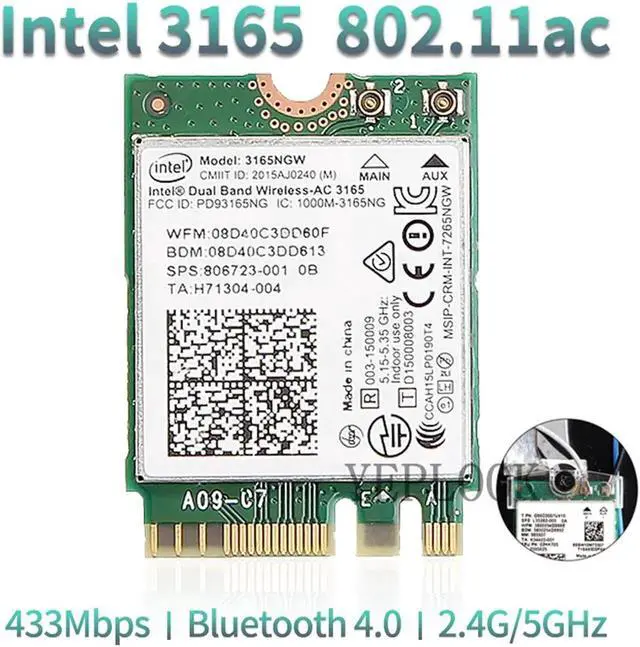 Alt view image 4 of 5 - JAENFONG AC3165 3165NGW WiFi Card M.2 NGFF BT4.0 Dual Band 2.4G/5Ghz 433Mbps Network Adapter Card Wireless-AC 3165 802.11ac