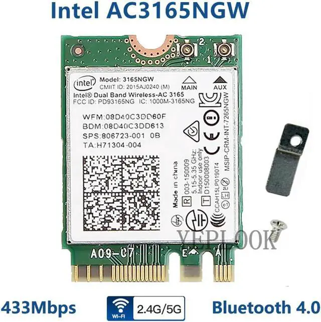 Main image of JAENFONG AC3165 3165NGW WiFi Card M.2 NGFF BT4.0 Dual Band 2.4G/5Ghz 433Mbps Network Adapter Card Wireless-AC 3165 802.11ac