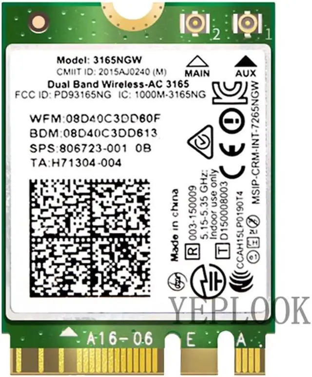 Alt view image 2 of 5 - JAENFONG AC3165 3165NGW WiFi Card M.2 NGFF BT4.0 Dual Band 2.4G/5Ghz 433Mbps Network Adapter Card Wireless-AC 3165 802.11ac