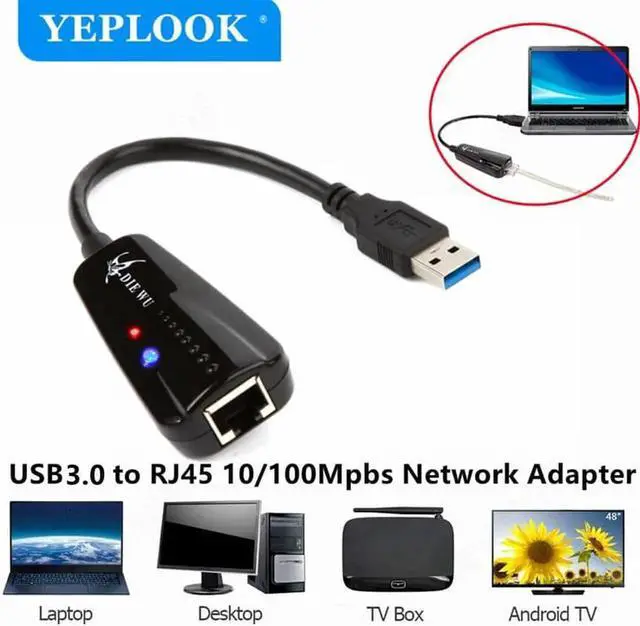 Main image of JAENFONG 10/100/1000Mpbs USB 3.0 to RJ45 Wired Lan Adapter Ethernet Network Card For Laptop Desktop TV Box Android TV Chipset Realtek 8153
