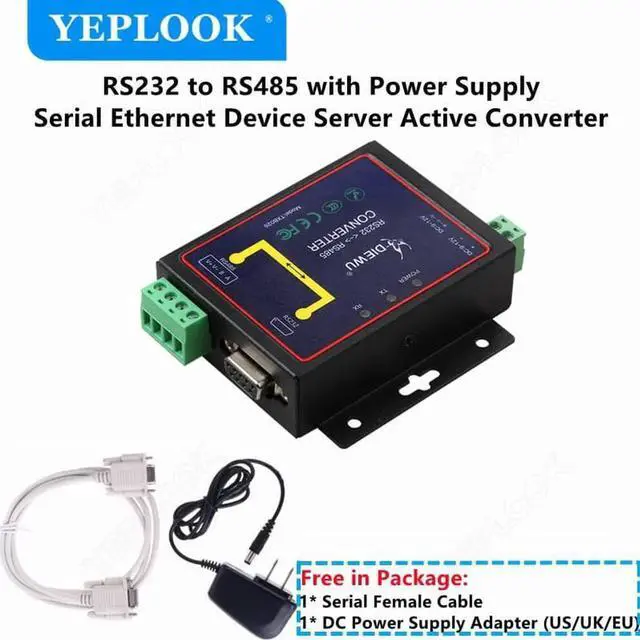 Main image of JAENFONG RS232 to RS485 Serial Network Ethernet Device Server Active Converter DB9 Female with Power Supply Cable for Industrial Use