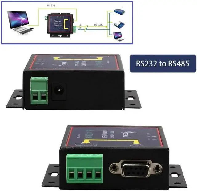 Alt view image 5 of 5 - JAENFONG RS232 to RS485 Serial Network Ethernet Device Server Active Converter DB9 Female with Power Supply Cable for Industrial Use
