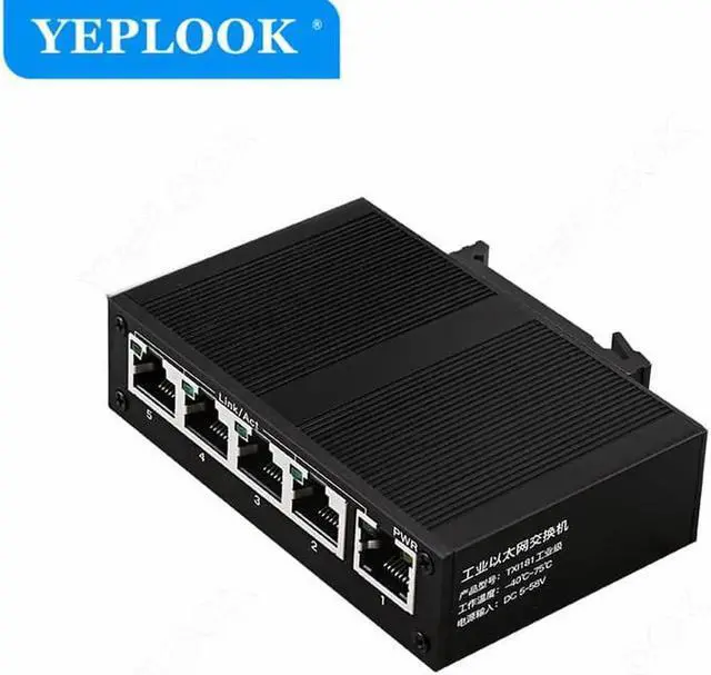 Alt view image 6 of 6 - JAENFONG 5 Ports RJ45 10/100Mbps Industrial Switch, Ethernet Network Switch, Support DC 5V-58V Input, Plug and Play, Lightning Protection