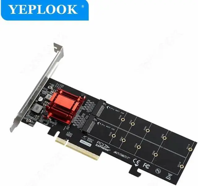 Alt view image 4 of 6 - JAENFONG PCIe 3.1 X8 to 2 Port M.2 2Gbps for NVME M Key 2230 2242 2260 2280 22110 SSD Adapter Converter Expansion Riser Card ASM1812 Chip