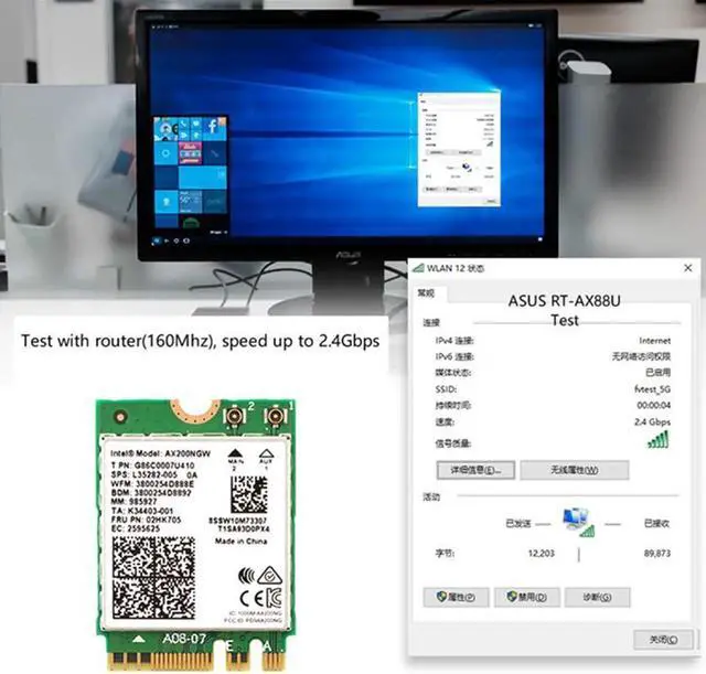 Alt view image 3 of 5 - JAENFONG WiFi 6 Dual Band 3000Mbps Wireless Card For Intel AX200 M.2 Bluetooth 5.0 2.4G/5Ghz 802.11ac/ax AX200NGW Wi-fi Adapter Antenna