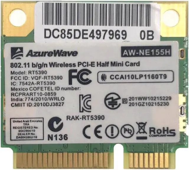 Main image of JAENFONG RT5390 150Mbps 802.11b/g/n WiFi Wireless Half Mini PCI-E Card