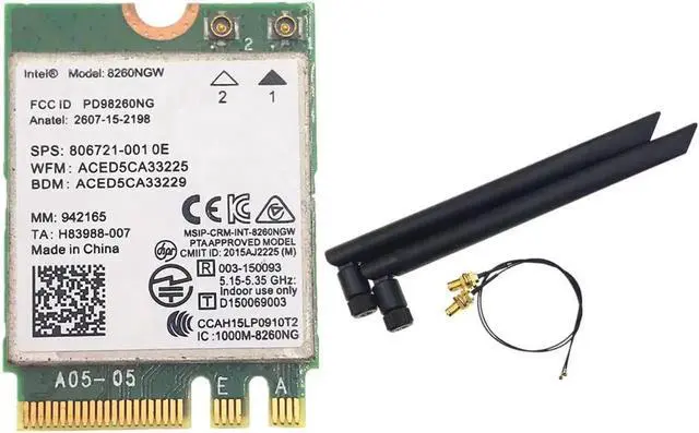 Main image of JAENFONG With 6DBI Dual Band MHF4 RP-SMA Antennas set + Wireless-AC Intel 8260 8260NGW NGFF wifi 867Mbps 802.11ac Bluetooth 4.2 Card