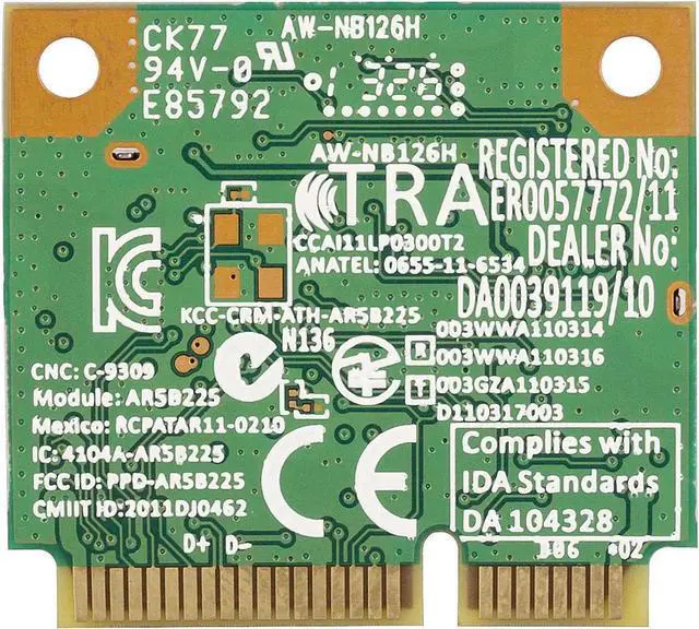 Alt view image 2 of 6 - JAENFONG AR5B225 WiFi 300Mbps Bluetooth Wireless Half Mini Size PCI-e Card 802.11abgn