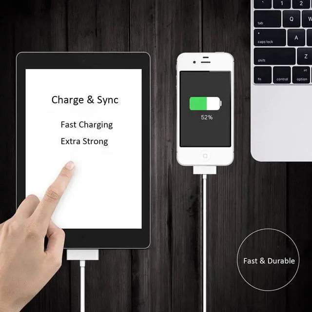 Alt view image 3 of 7 - JAENFONG30-Pin Charger Cable Compatible for Old iPhone 4 4S 3GS Old iPad 1st 2nd 3rd Generation iPod Classic 1st 2nd 3rd Gen Touch 4th iPod Nano 5th 6th Gen USB Fast Charge & Sync Charging Cord 1-Pack