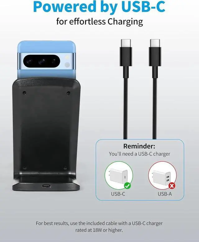 Alt view image 3 of 6 - Wireless Phone Charger for Google Pixel 3 4 XL 5 6 7 8 9 Pro Android & iPhone 16-15W Fast Qi Wireless Charging Station for Galaxy S25 S24 S23 S22 Z Flip Fold OnePlus (Black)