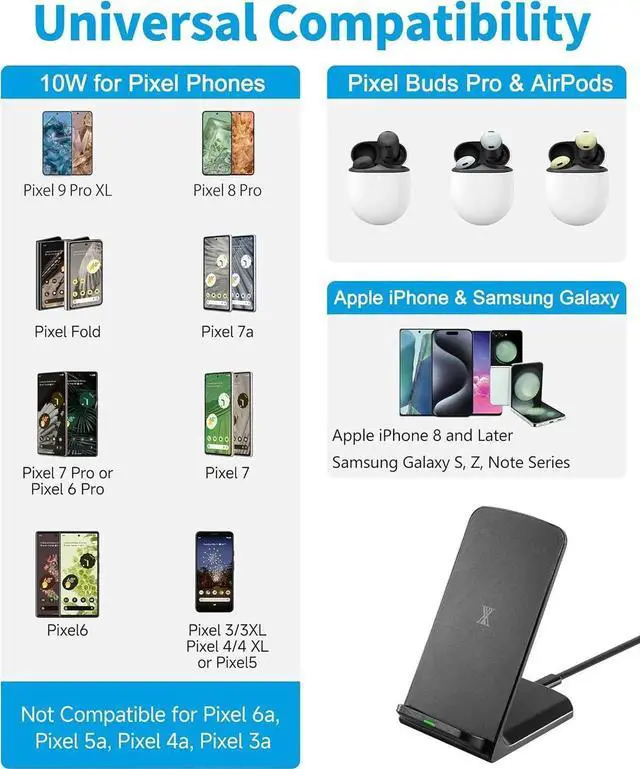 Alt view image 4 of 6 - Wireless Phone Charger for Google Pixel 3 4 XL 5 6 7 8 9 Pro Android & iPhone 16-15W Fast Qi Wireless Charging Station for Galaxy S25 S24 S23 S22 Z Flip Fold OnePlus (Black)