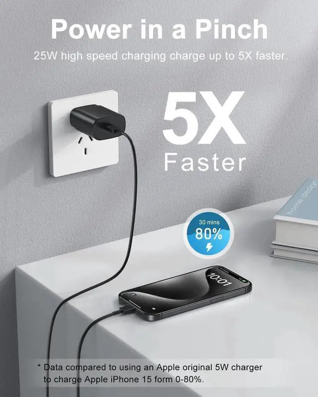 Alt view image 2 of 7 - Type C Charger Fast Charging USB C Charger Block 2-Pack 25W Phone Super Fast Charger with 6Ft USB-C Cable Compatible with iPhone 15/16/Plus/Pro/Pro Max Galaxy S25/S24/Plus/Ultra