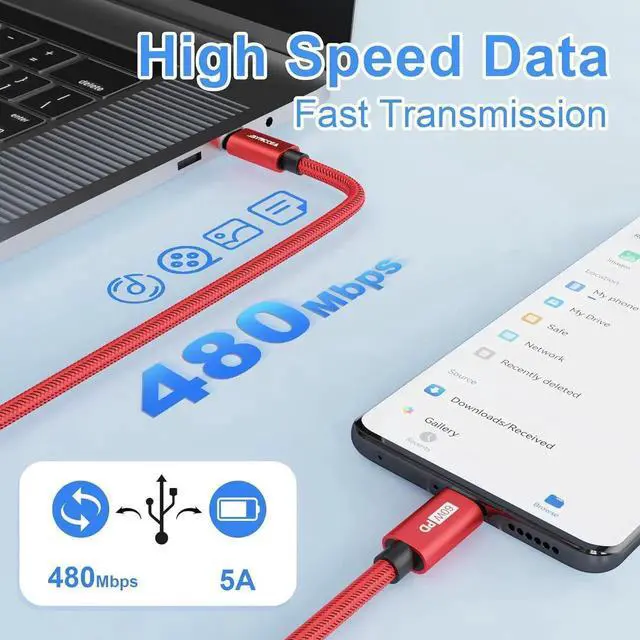 Alt view image 6 of 7 - JAENFONG USB C to USB C Cable 4-Pack 10ft C to C Cable Fast Charging C Cable 60W(5A) Nylon Braided Type C Cables for Phone 16/15 Series S24/23
