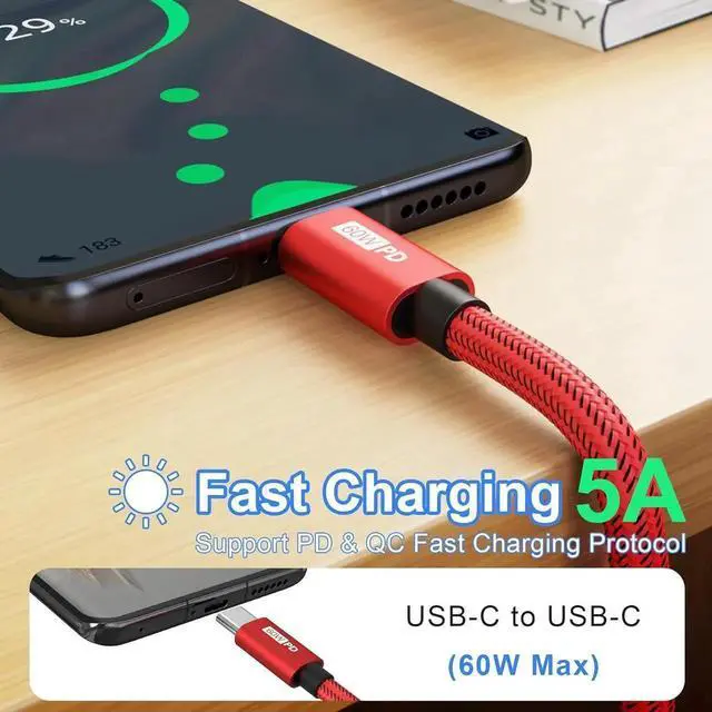 Alt view image 5 of 7 - JAENFONG USB C to USB C Cable 4-Pack 10ft C to C Cable Fast Charging C Cable 60W(5A) Nylon Braided Type C Cables for Phone 16/15 Series S24/23