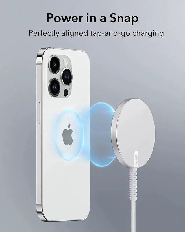 Alt view image 6 of 7 - for MagSafe Charger 15W Wireless Charger for iPhone 16 Pro Max/16 Pro/16/16 Plus/15/14/13/12 Magnetic Charging Pad for AirPods 4/3/Pro/Pro 2 Galaxy S25 Series with Dual USB A/C Ports Silver