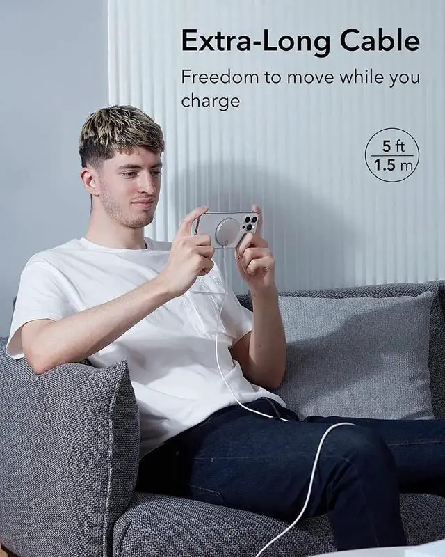 Alt view image 7 of 7 - for MagSafe Charger 15W Wireless Charger for iPhone 16 Pro Max/16 Pro/16/16 Plus/15/14/13/12 Magnetic Charging Pad for AirPods 4/3/Pro/Pro 2 Galaxy S25 Series with Dual USB A/C Ports Silver