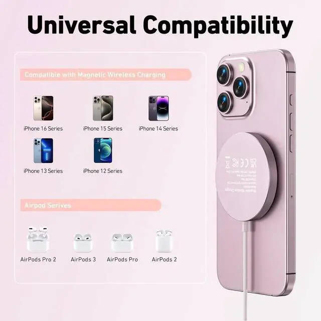Alt view image 4 of 6 - Magnetic Wireless Charger 15w Compatile with MagSafe Charger/iPhone 16/16 Pro/16 Plus/16 Pro Max/iPhone 15 Pro Max Plus/iPhone 14 13 12 Series Wireless Mag Safe Charging Pad Mag Charger