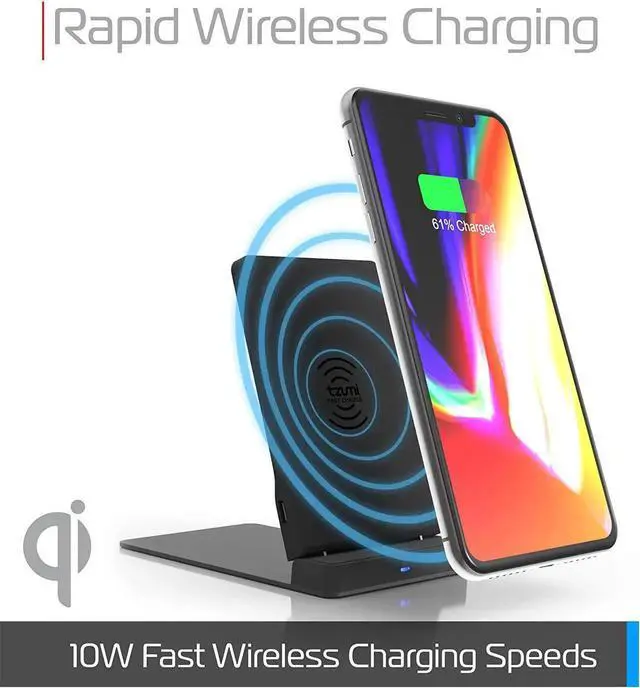 Alt view image 6 of 6 - tzumi Multi-Angle Folding Desktop Wireless Charging Pad Qi Fast Wireless Charger for iPhone X iPhone 8 and 8+ and Android Qi Devices with Dual Coils. Charges w/USB Cable AC Adapter Not Included.