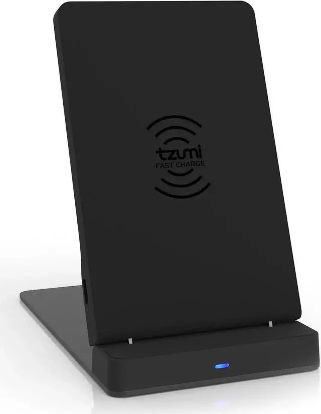 Main image of tzumi Multi-Angle Folding Desktop Wireless Charging Pad Qi Fast Wireless Charger for iPhone X iPhone 8 and 8+ and Android Qi Devices with Dual Coils. Charges w/USB Cable AC Adapter Not Included.