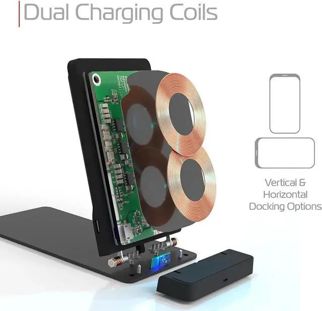 Alt view image 5 of 6 - tzumi Multi-Angle Folding Desktop Wireless Charging Pad Qi Fast Wireless Charger for iPhone X iPhone 8 and 8+ and Android Qi Devices with Dual Coils. Charges w/USB Cable AC Adapter Not Included.