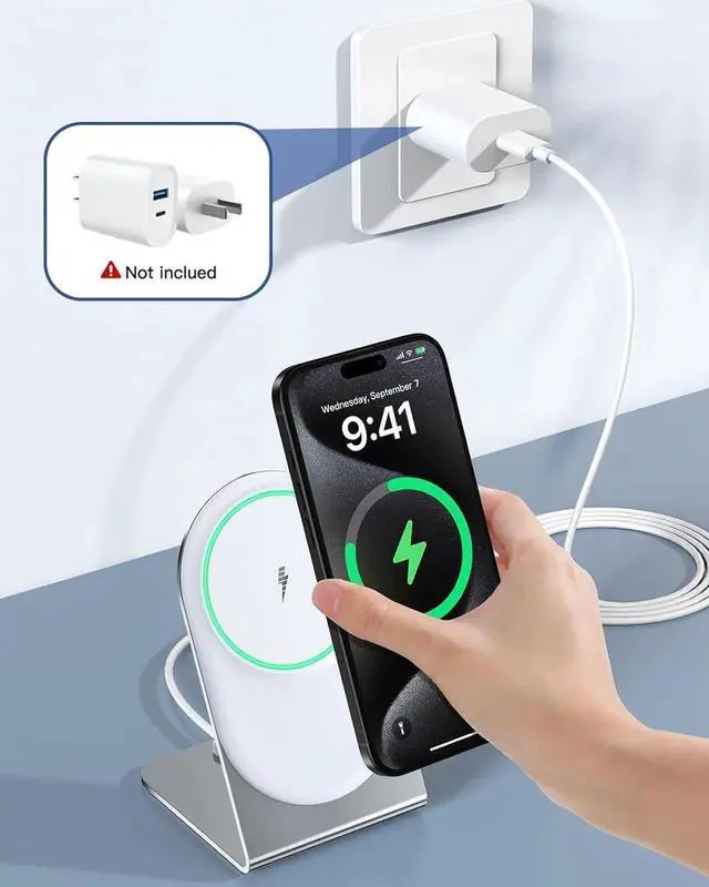 Alt view image 5 of 7 - Magnetic Wireless Charger Stand Certified 15W Fast Mag-Safe Charger with Sleep-Friendly Indicator Light for iPhone 16/15/14/13/12 Series Convertible Magnet Wireless Charging Station/Pad for AirPods