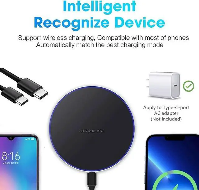 Alt view image 6 of 7 - 20W Fast Wireless Charger Pad Wireless Phone Charging Station Compatible with iPhone 16 Pro/16/15/14/13/12/11/SE/X/AirPods 15W Fast Charge for Galaxy S24/S23/S22/S21/Note/Buds Pixel LG