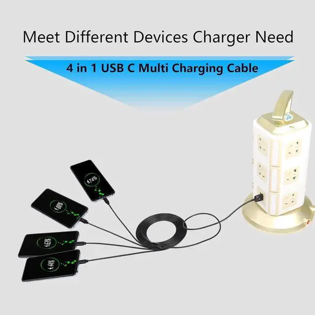 Alt view image 6 of 6 - JAENFONG USB Type C Splitter Charging Cable 4.9ft 4 in 1 Multi Charging Cable USB A to 4 x USB Type C Y Splitter Data Snyc Cord(1.5m-4 USB C Black)