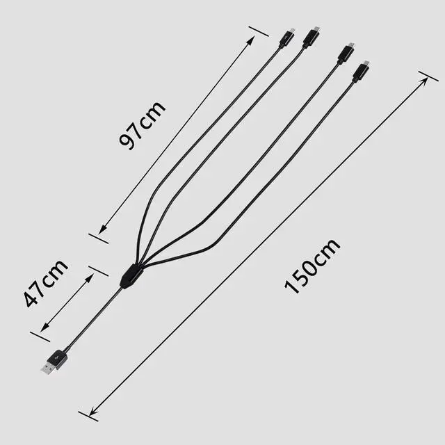 Alt view image 4 of 6 - JAENFONG USB Type C Splitter Charging Cable 4.9ft 4 in 1 Multi Charging Cable USB A to 4 x USB Type C Y Splitter Data Snyc Cord(1.5m-4 USB C Black)