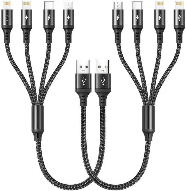 Main image of Short Multi Charging Cable [2Pack/35CM] Multi USB Cable 4 in 1 Multi Charger Fast Charger Cord Braided Universal USB Charger Cable with IP/Type C/Micro USB Port for Cell Phones Tablets & More