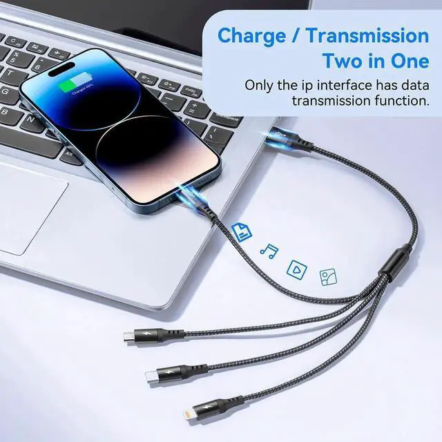 Alt view image 2 of 6 - Short Multi Charging Cable [2Pack/35CM] Multi USB Cable 4 in 1 Multi Charger Fast Charger Cord Braided Universal USB Charger Cable with IP/Type C/Micro USB Port for Cell Phones Tablets & More