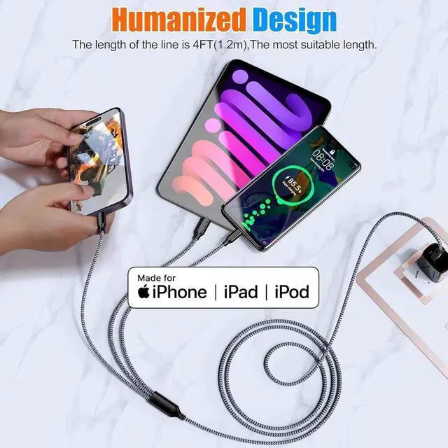 Alt view image 7 of 7 - Multi Charging Cable 4ft 2Pack USB Charger 3 in 1 Multi iPhone Charger Cable Nylon Braided MFi Certified USB Fast Charging Cord with Type-C/USB C Micro Lightning for Phone iPad iPhone Tablet