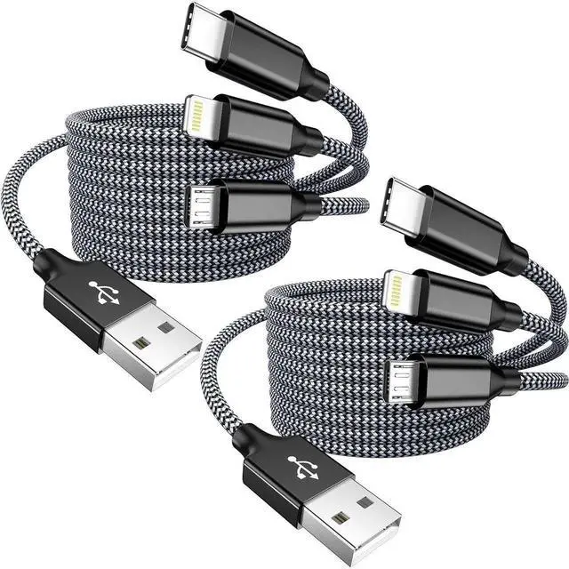 Main image of Multi Charging Cable 4ft 2Pack USB Charger 3 in 1 Multi iPhone Charger Cable Nylon Braided MFi Certified USB Fast Charging Cord with Type-C/USB C Micro Lightning for Phone iPad iPhone Tablet