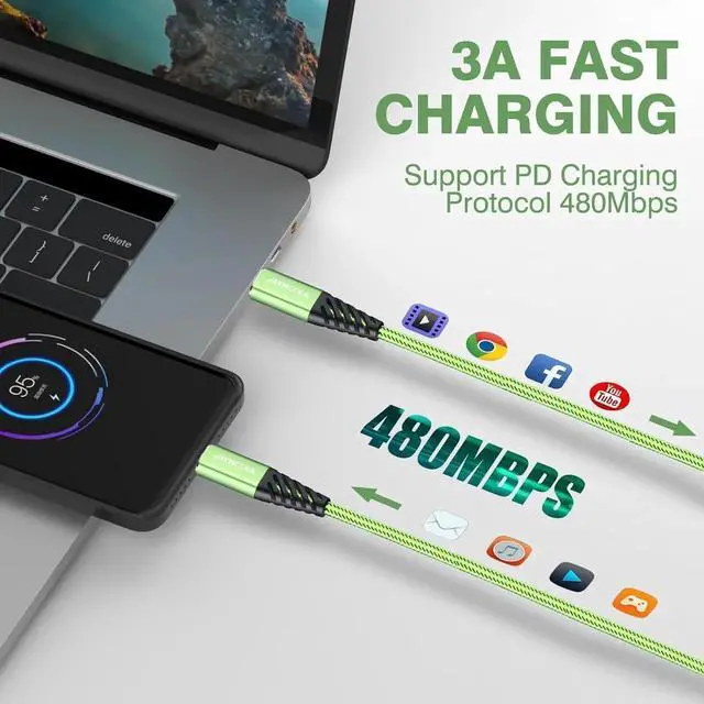 Alt view image 6 of 6 - JAENFONG USB C Cable to USB C Charger Cable 4-Pack 10ft Fast Charging USB C Cable Nylon Braided 60W(5A) Type C to Type C Charging Cable for Phone 16 15/15 Pro/15 Plus/15 Pro Max S22 S23 Note 20