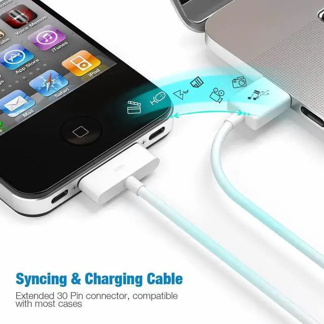 Alt view image 4 of 7 - Certified 30 Pin USB Charging Cable 4.0ft USB Sync Charging Cord iPhone Compatible for 4 4s 3G 3GS iPad 1 2 3 iPod Touch Nano White (1 PCS)