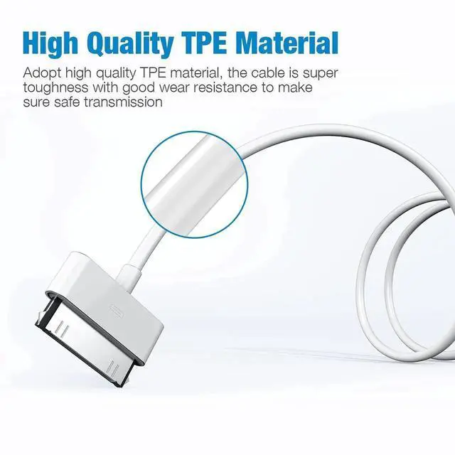 Alt view image 5 of 7 - Certified 30 Pin USB Charging Cable 4.0ft USB Sync Charging Cord iPhone Compatible for 4 4s 3G 3GS iPad 1 2 3 iPod Touch Nano White (1 PCS)