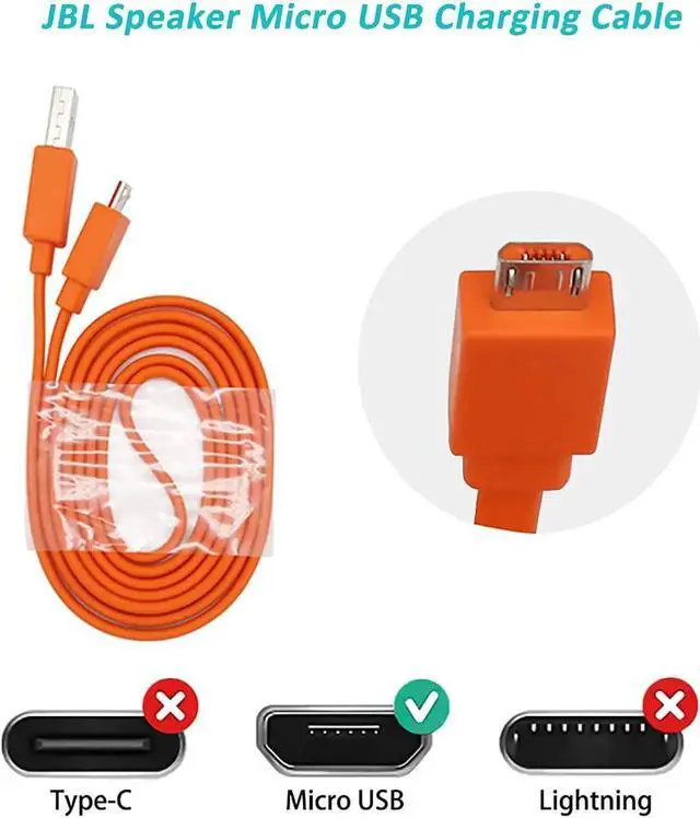Alt view image 6 of 6 - Upgrade Flat Replacement USB Charging Cable Compatible with JBL Flip 4 Flip 3 Flip 2 Charge 2 Charge 3 Pulse 2 Pulse 3 Clip 2 Wireless Speakers