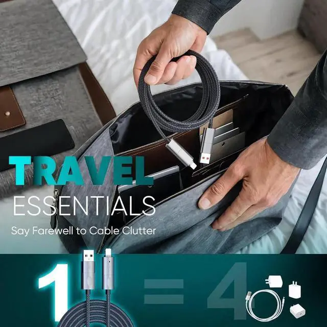 Alt view image 2 of 7 - 4 in 1 Charging Cable USB to USB C Cable 10 ft 60W Fast Charging Multi Charger Cord with Type C/USB A/Port for iPhone 16/15 /14/13 Series MacBook iPad Pixel Galaxy Tablets and More