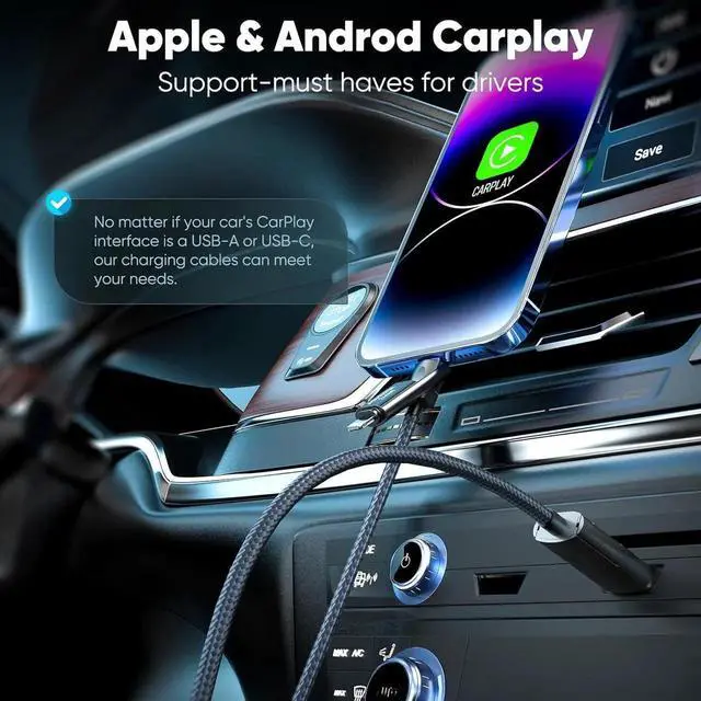 Alt view image 7 of 7 - 4 in 1 Charging Cable USB to USB C Cable 10 ft 60W Fast Charging Multi Charger Cord with Type C/USB A/Port for iPhone 16/15 /14/13 Series MacBook iPad Pixel Galaxy Tablets and More