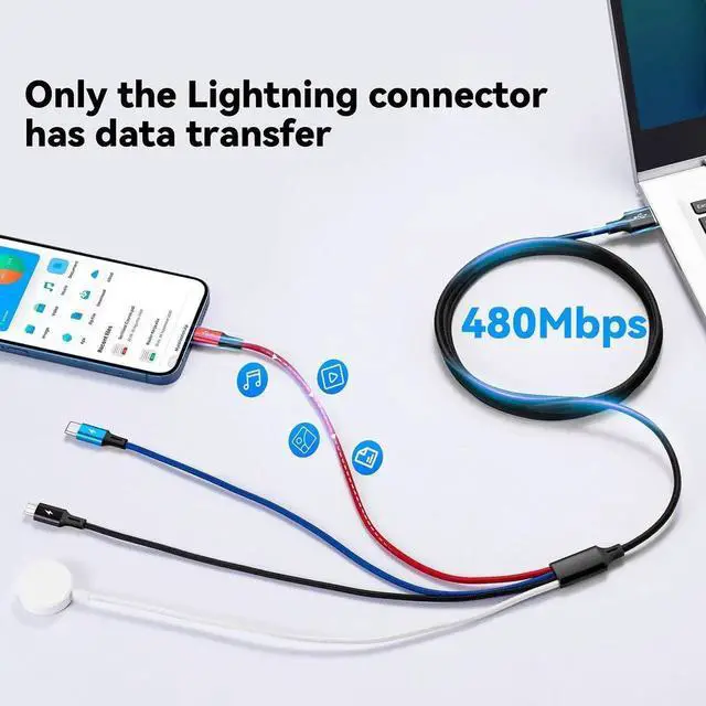 Alt view image 6 of 7 - Multi Charging Cable Nylon Braided USB C/Lightning/Micro Port Compatible for Watch Charger USB Magnetic Wireless Charger iWatch Series 9-1/iPhone 15 14/Galaxy Android (1 Black 4ft)