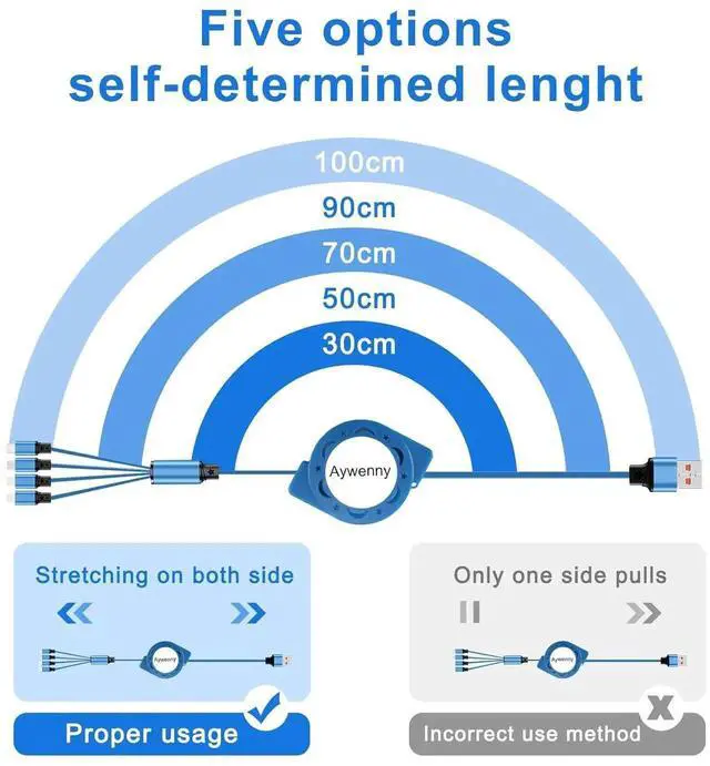Alt view image 2 of 7 - Multi Charging Cable 4A 2Pack 3.3Ft Retractable Fast Charger Cable 4 in 1 Multi Charging Cord USB Cable with Phone/Type C/Micro USB Ports for Cell Phones/Tablets/ Galaxy/PS & More