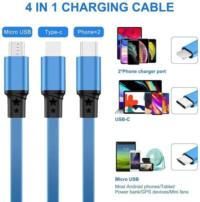Alt view image 7 of 7 - Multi Charging Cable 4A 2Pack 3.3Ft Retractable Fast Charger Cable 4 in 1 Multi Charging Cord USB Cable with Phone/Type C/Micro USB Ports for Cell Phones/Tablets/ Galaxy/PS & More