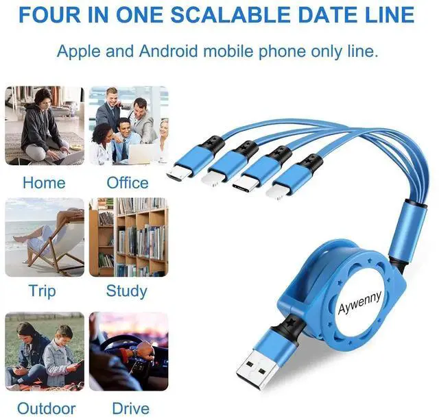 Alt view image 5 of 7 - Multi Charging Cable 4A 2Pack 3.3Ft Retractable Fast Charger Cable 4 in 1 Multi Charging Cord USB Cable with Phone/Type C/Micro USB Ports for Cell Phones/Tablets/ Galaxy/PS & More