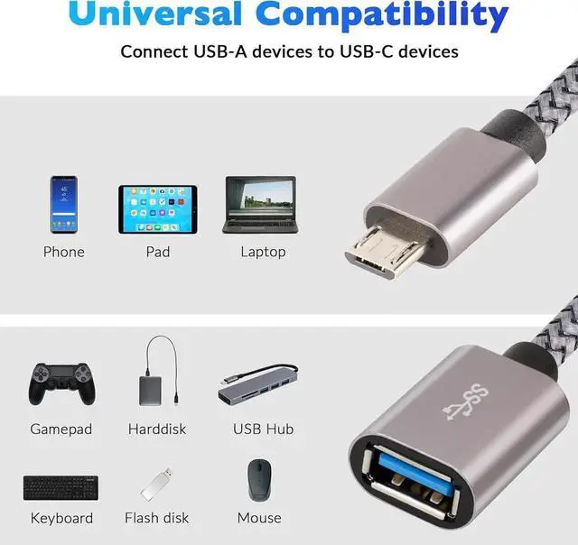 Alt view image 2 of 7 - JAENFONUSB to Micro USB Adapter 2 Pack Unidirectional Micro USB Male to USB Female 2.0 OTG On-The-Go Cable Converter Nylon Braided Aluminum Shells for S7 LG Flash Drive Mouse Keyboard Game Controller