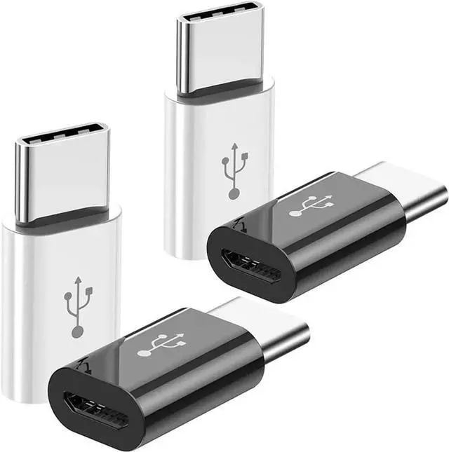 Main image of JAENFONG Adapter Micro USB to USB C (4 Pack) Micro-USB Female to USB-C Male OTG Adapter Compatible with Galaxy LG Type-C Phones Tablets and More (2 Black and 2 White)