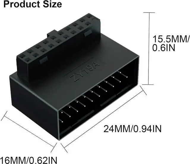 Alt view image 4 of 7 - JAENFONG USB 3.0 90 Degree Motherboard Connector L-Type USB 3.0 19-pin Connector 90 Degree 19 pin/20 pin Male to Female Power Adapter for Desktop Internal Connector (Up & Down)