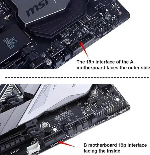 Alt view image 3 of 7 - JAENFONG USB 3.0 90 Degree Motherboard Connector L-Type USB 3.0 19-pin Connector 90 Degree 19 pin/20 pin Male to Female Power Adapter for Desktop Internal Connector (Up & Down)