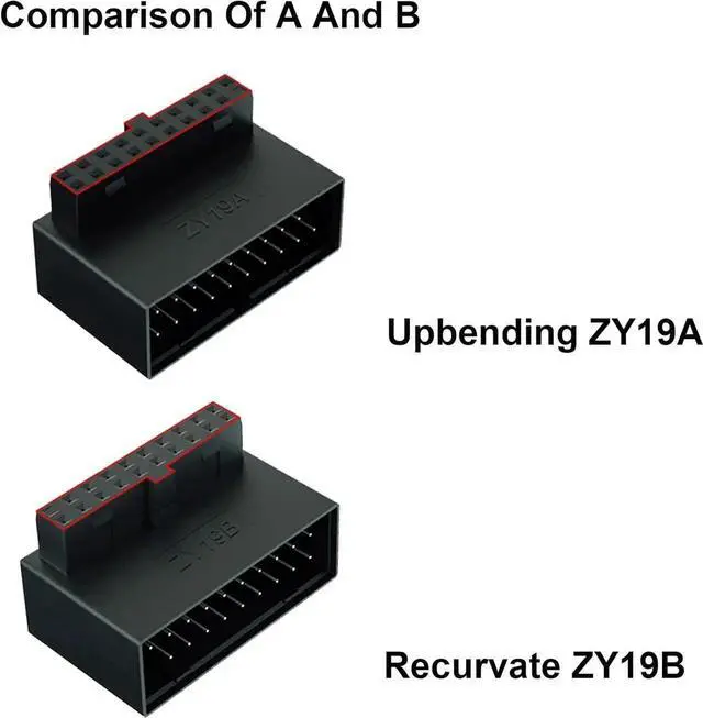 Alt view image 6 of 7 - JAENFONG USB 3.0 90 Degree Motherboard Connector L-Type USB 3.0 19-pin Connector 90 Degree 19 pin/20 pin Male to Female Power Adapter for Desktop Internal Connector (Up & Down)