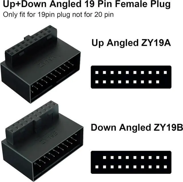 Alt view image 7 of 7 - JAENFONG USB 3.0 90 Degree Motherboard Connector L-Type USB 3.0 19-pin Connector 90 Degree 19 pin/20 pin Male to Female Power Adapter for Desktop Internal Connector (Up & Down)