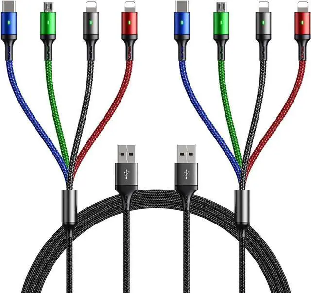 Main image of Multi Charging Cable 4A [5Ft/ 2Pack] 4 in 1 Charger Cable Braided Multiple USB Cable Universal Phone Charging Cord with Type C Micro USB IP Port for iPhone16/15/14/13 Series/Cell Phones and More